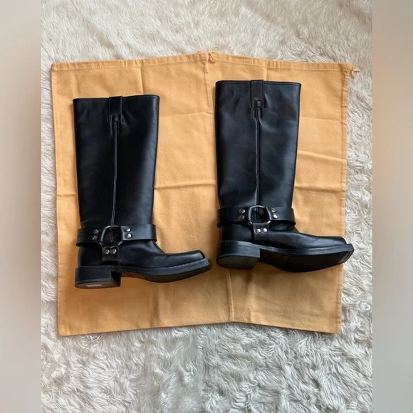 Acne Studios - Leather Calf High Buckle Biker Boots - Size 7 - Picture 10 of 12